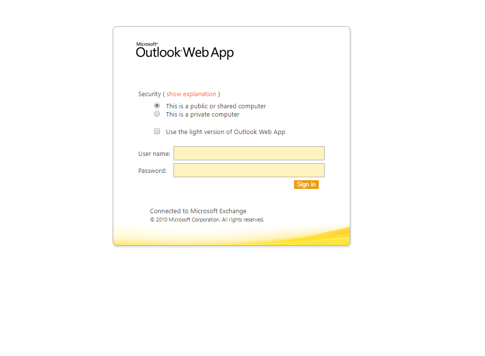 Exchange 2010 Login Page